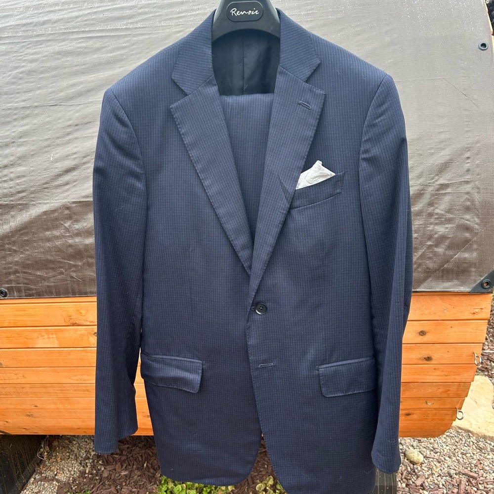 Isaia Napoli Navy Micro-Grid Check Suit – 40R / 34x31.5